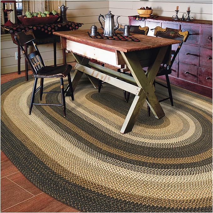 Homespice Kilimanjaro Black Jute Braided Oval Rug - 4x6' for Living, Bedroom & Dining Rooms. Pet-Friendly, Farmhouse, Rustic, Vintage, Boho Style
