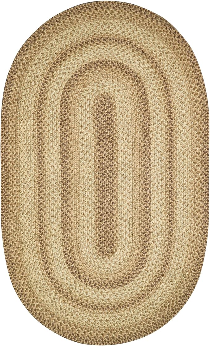 Cookie Dough Oval Braided Rugs 20x30 - Brown Entryway Rug of Jute for Rustic Farmhouse Decor