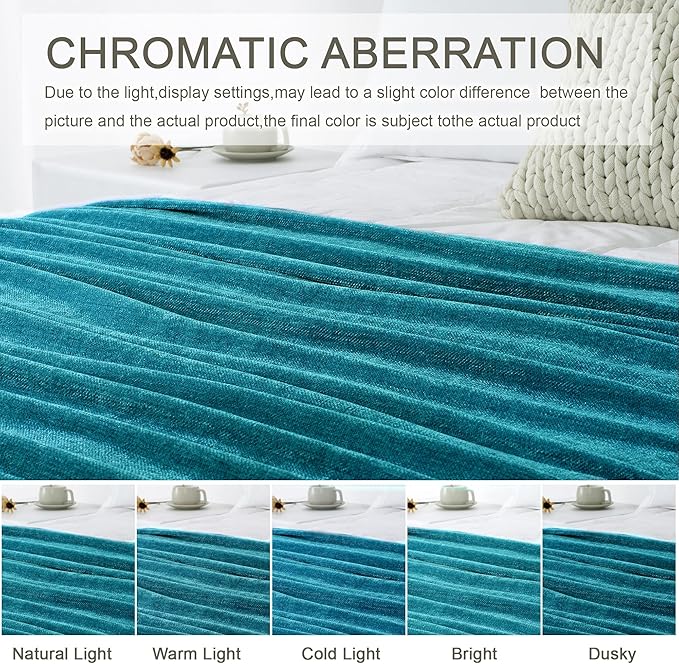 Chenille Throw Blanket for Couch 60"X 80" Twin, Soft Cozy Throws with Fringe Tassel for Bed Sofa Chair Cover, Lightweight Knitted Decorative Boho Blankets for Living Room, Teal
