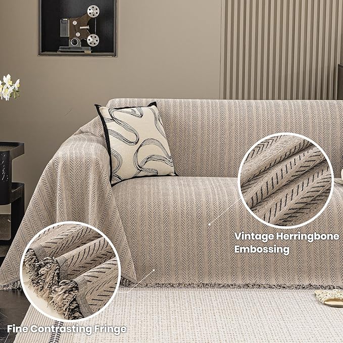 Nobildonna Sofa Chair Cover Waterproof Soft Thicken Chenille Cushion Couch Cover with Tassels,Washable Sofa Slipcovers for Armchair Recliner Sectional Sofa Furniture Protector, Brown 71"x71"