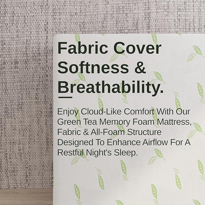 NapQueen Queen Size, 10 Inch Anula Green Tea Infused Memory Foam Mattress, Bed in a Box, CertiPUR-US Certified Mattress