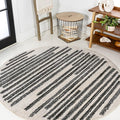 JONATHAN Y Khalil Modern Berber Stripe Cream/Black 4' Round Indoor Area Rug, Contemporary, Bohemian, Easy-Cleaning for Living Room, Bedroom, Kitchen, Pet Friendly, Non-Shedding (MOH207A-4R)