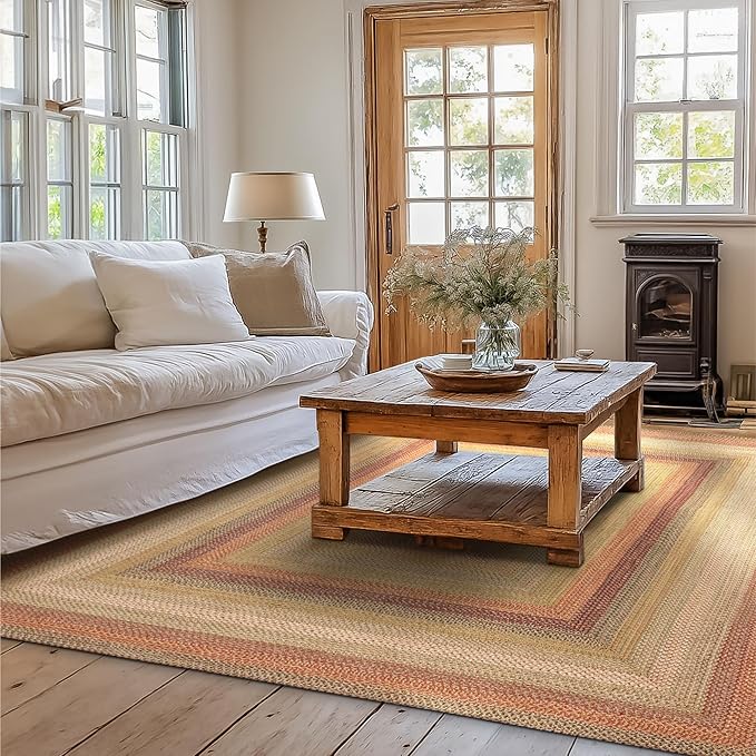 Homespice Kingston Braided Area Rug 6x9' – Multicolor Country Rugs for Living Room, Bedroom and Dining Area