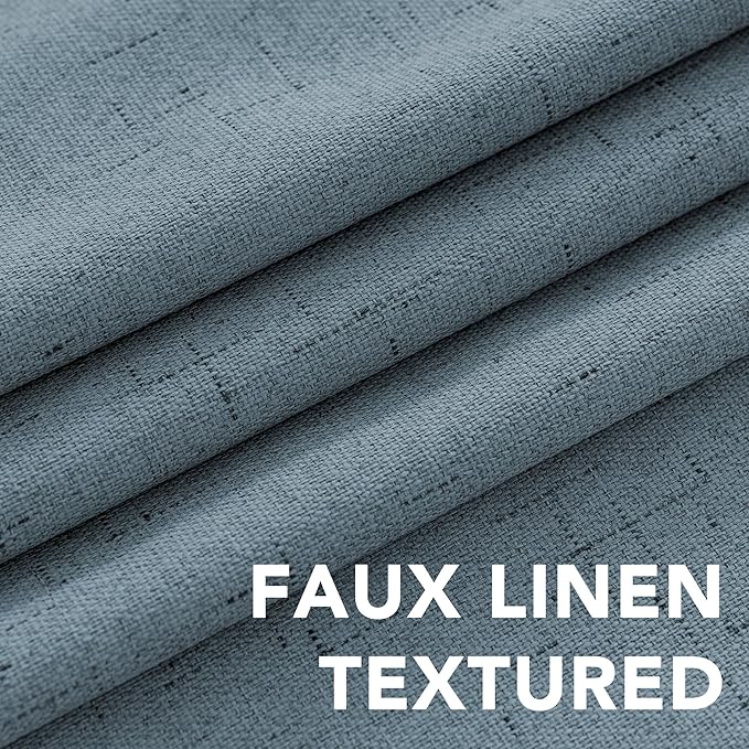 H.VERSAILTEX Linen Blackout Curtains 84 Inches Long 100% Blackout Thermal Insulated Textured Linen Look Curtain Draperies Anti-Rust Grommet, Energy Saving with White Liner, 2 Panels, Stone Blue