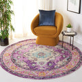 SAFAVIEH Monaco Collection Area Rug - 6'7" Round, Violet & Light Blue, Boho Chic Medallion Distressed Design, Non-Shedding & Easy Care, Ideal for High Traffic Areas in Living Room, Bedroom (MNC243L)