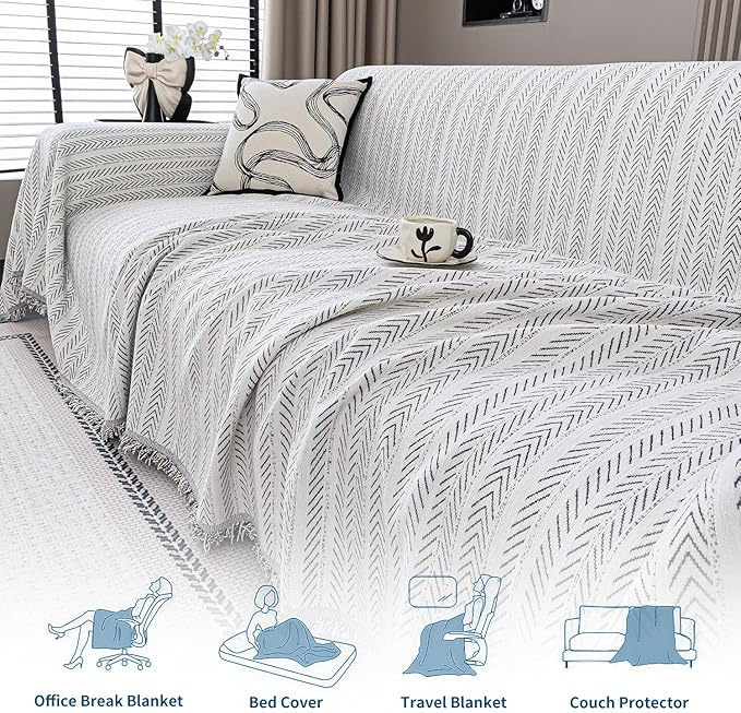Nobildonna Sofa Cover Washable Soft Thicken Chenille Couch Cover with Tassel,Waterproof Sofa Slipcover for 2-3 Cushion Couch,Sectional Sofa,L-Shaped Furniture Protector Pet-Friendly,Beige 91"x118"