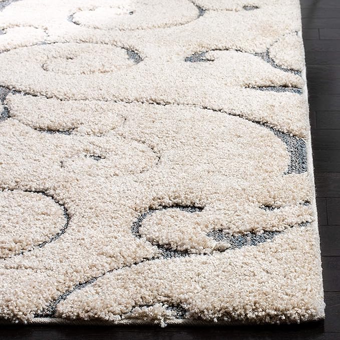 Safavieh Florida Shag Collection Runner Rug - 2'3" x 8', Beige & Blue Grey, Scroll Design, Non-Shedding & Easy Care, 1.2-inch Thick Ideal for High Traffic Areas in Living Room, Bedroom (SG455-1155)