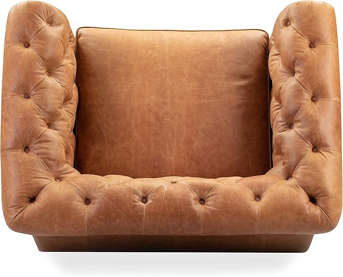 POLY & BARK Lyon Leather Lounge Chair – Cognac Tan Full-Grain Leather Upholstery – Modern Upholstered Accent Chair for Living Room or Bedroom – Indoor Lounge Seating with Lasting Comfort