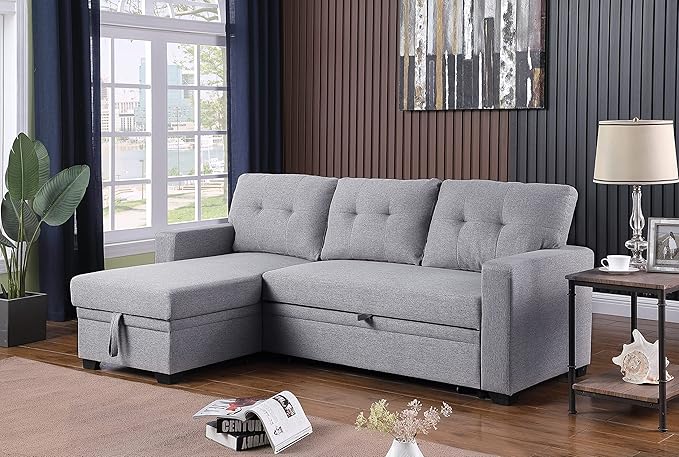 Devion Furniture Garisa 4-in-1 Convertible L Shaped Couch with Pull Out Bed and Storage, Sectional Sleeper Sofa with Reversible Chaise for Living Room, Apartment, Bedroom, Office