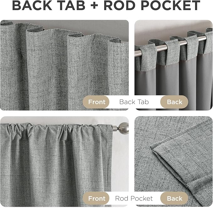 Joydeco Blackout Curtains for Bedroom - 100% Light Blocking 2 Panels Light Grey Drapes 66" W x 90" L, Thermal Insulated Room Darkening Curtains, Linen Textured for Living Room, Rod Pocket & Back Tabs