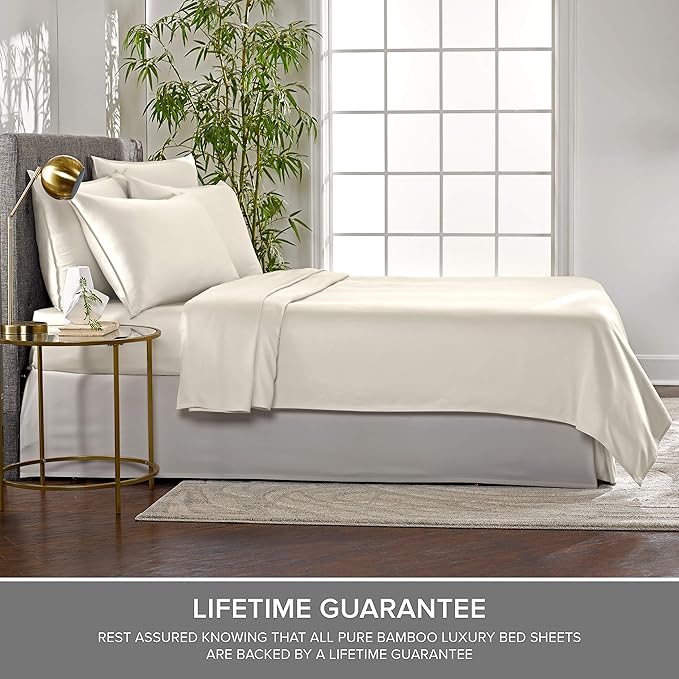 Twin XL Sheets by Pure Bamboo, Genuine 100% Organic Viscose Derived from Bamboo Bed Sheet Set, Luxuriously Soft & Cooling, Double Stitching, Lifetime Quality Promise (Twin XL, Ivory)