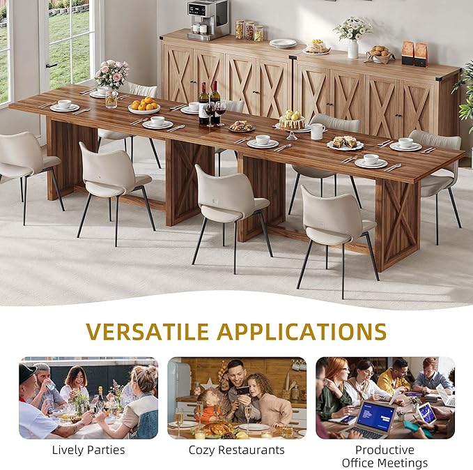 DWVO 70.8" Large Dining Table for 6 to 8 People Farmhouse Rustic Wood Dinner Table Rectangular Long Kitchen Dining Table for Dining Room Kitchen Living Room Office, Walnut