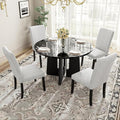Ball & Cast Dining Table Set for 4 W/ 4 Upholstered Chairs,5 Piece Dining Table W/ 43" Round Faux Marble Table,Kitchen Table and Chairs for Living Room,Dining Room,Restaurant,Beige+Black