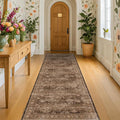 Brown Earthy Boho Washable 3x10 Extra Long Hallway Runner Rug, Waterproof Large Kitchen Floor Rug Indoor, Non-Slip Stain & Fade Resistant, Vintage Dark Taupe Decor