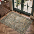 GENIMO 2x3 Area Rugs for Living Room, Machine Washable Non Slip Vintage Rugs, Low Pile Lightweight Chenille Print Rug for Bedroom, Dining Room, Home Office, Warm Taupe