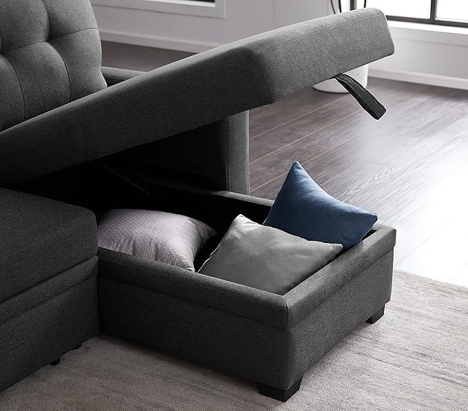 Devion Furniture Garisa 4-in-1 Convertible L Shaped Couch with Pull Out Bed and Storage, Sectional Sleeper Sofa with Reversible Chaise for Living Room, Apartment, Bedroom, Office