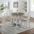 Ball & Cast 5 Pieces Dining Table Set with 4 Chairs and 42" Round Drop Leaf Dining Table,Kitchen Table and Chairs for 4 W/Trestle Table Base,for Small Space,Apartment,Dining Room,Brown White