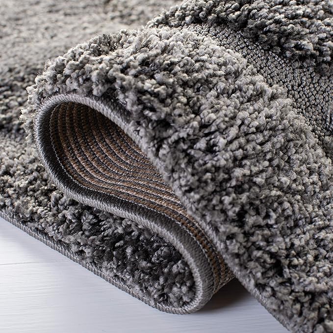 SAFAVIEH Florida Shag Collection 11' Round Grey SG455 Scrolling Vine Graceful Swirl Textured Non-Shedding Living Room Bedroom Dining Room Entryway Plush 1.2-inch Thick Area Rug