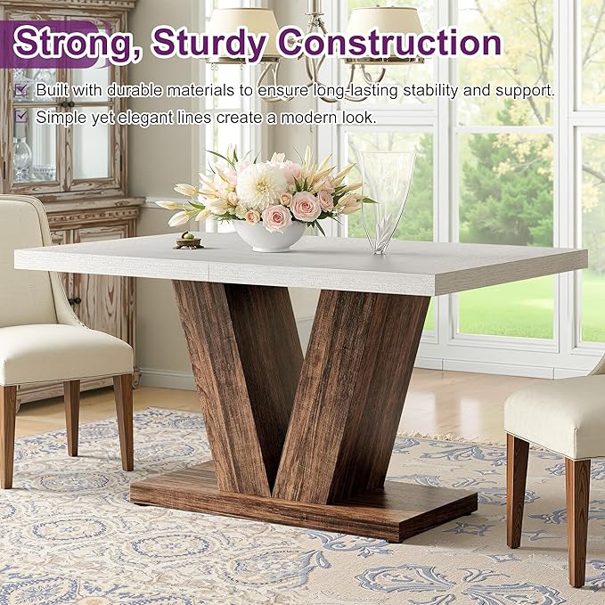 47" Dining Table, Wooden Kitchen Dinner Table Heavy Duty, Farmhouse Table for Dining Room, Living Room Space Saving, White