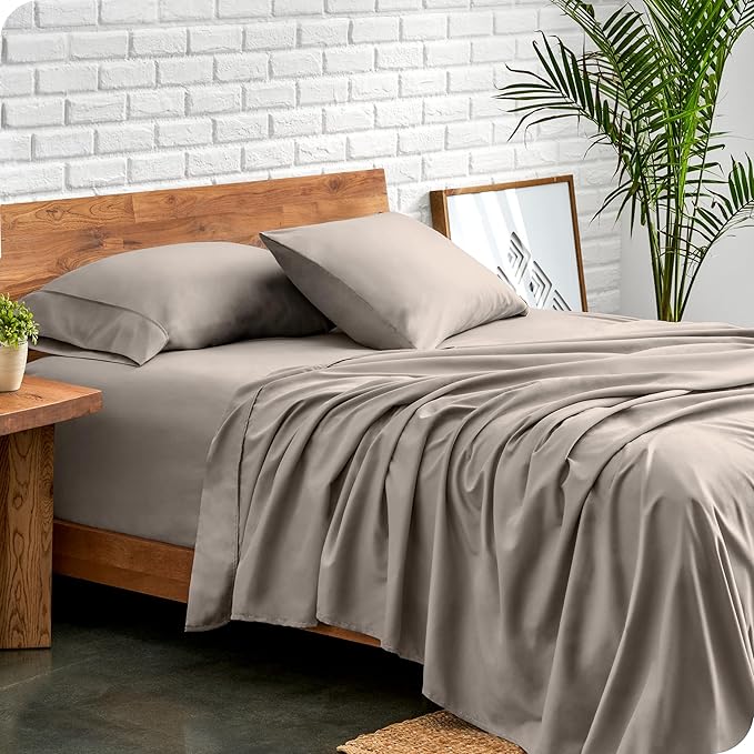 Bare Home Queen Sheet Set - Luxury 1800 Ultra-Soft Microfiber Bed Sheets - Double Brushed - Deep Pockets - Easy Fit - 4 Piece Set - Bedding Sheets & Pillowcases (Queen, Khaki)