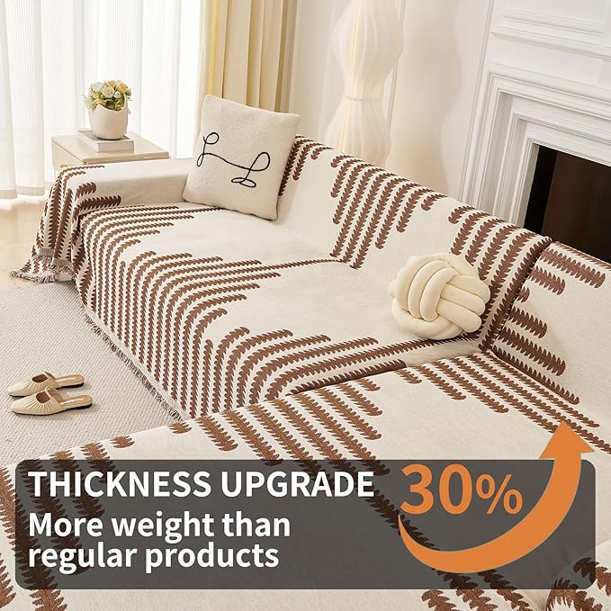 HAOMAIJIA Boho Sofa Covers Couch Covers for 3 Cushion Couch Sofa Pet Friendly Soft Thick Non Slip Couch Cover for Dogs Washable Sectional Couch Covers L Shape Furniture Protector (Brown, 71"x134")