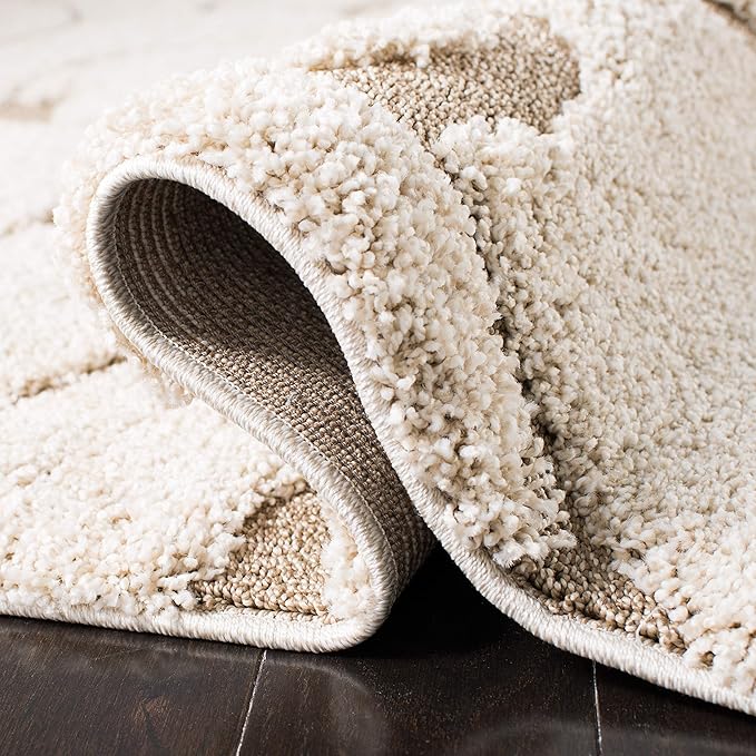 SAFAVIEH Florida Shag Collection Runner Rug - 2'3" x 9', Cream & Beige, Scroll Design, Non-Shedding & Easy Care, 1.2-inch Thick Ideal for High Traffic Areas in Living Room, Bedroom (SG455-1113)