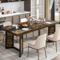 Industrial Dining Table for 6-8 People, 71" Large Long Wooden Kitchen Table with Sturdy Metal Frame & Brown Finish, Rustic Style Rectangular Dinner Table for Dining Room, Kitchen (Vintage Brown)