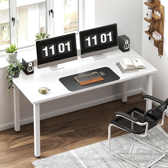 Need 54.3 Inch Large Computer Desk, Modern Simple Style Desk for Home Office, Basic Writing Table for Study Student, White