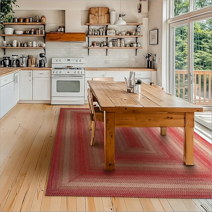 Homespice Apple Pie Jute Red 8x10' Braided Area Rug for Living Room, Bedroom and Dining Room. Pet Friendly. Decor Styles- Farmhouse Rug, Rustic, Vintage, Cottage, Primitive, Country, Boho Rug