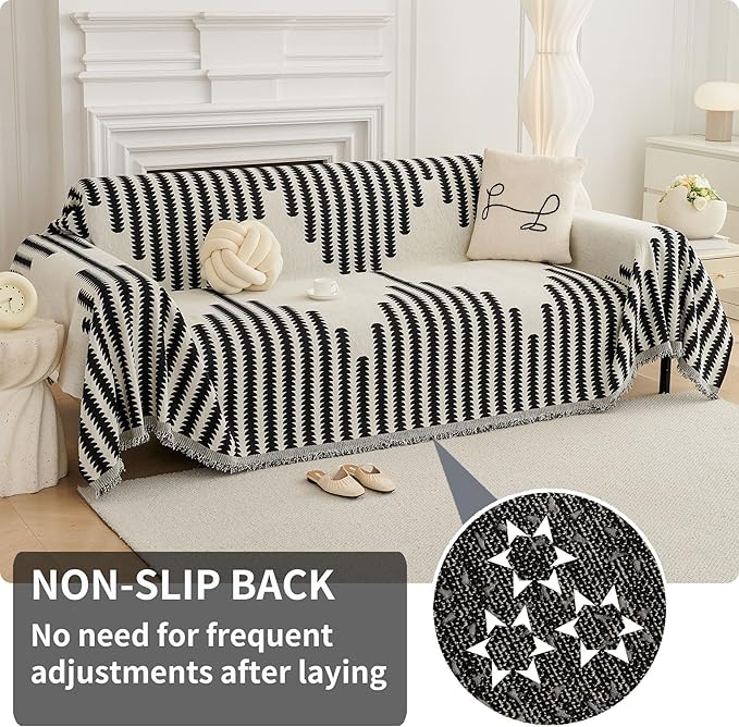 HAOMAIJIA Boho Sofa Covers for 2 Cushion Couch - Pet Friendly Soft Thick Non Slip Cover for Dogs - Washable Sectional L Shape Furniture Protector (Black, 71"x102")