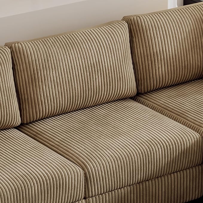 Eafurn Convertible L Shaped Modular Sectional Sofa Couch, 5 Seater Corduroy Upholstered Corner Sofa Lounge Couch with Extra Wide Reversible Chaise Lounge and Headrest for Living Room