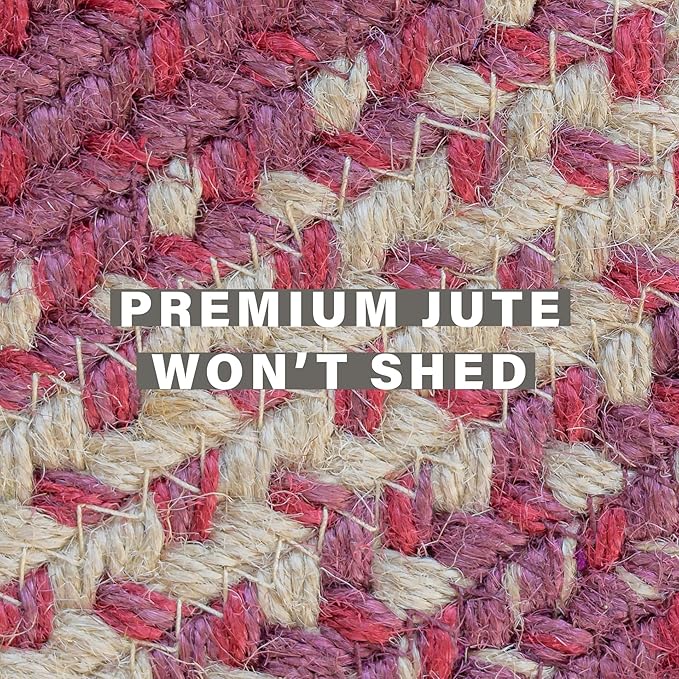 Homespice Autumn Maple Burgundy and Tan Braided Area Rugs, Jute, 8x10' Rectangle - Rustic Primitive Decor for Dining Room, Bedroom, Everywhere