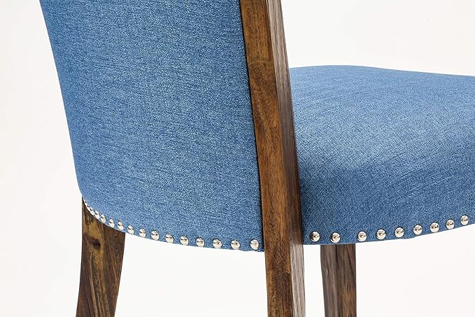 East West Furniture X777VE721-7 7 Piece Dining Room Furniture Set Consist of a Rectangle Dining Table with X-Legs and 6 Blue Color Linen Fabric Parsons Chairs, 40x72 Inch, Multi-Color