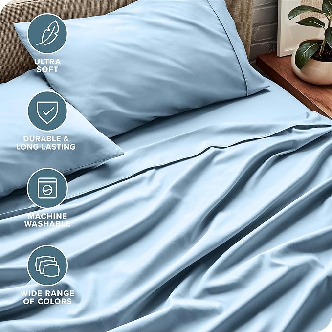 Bare Home Queen Sheet Set - Luxury 1800 Ultra-Soft Microfiber Queen Bed Sheets - Double Brushed - Deep Pockets - Easy Fit - 4 Piece Set - Bedding Sheets & Pillowcases (Queen, Light Blue)