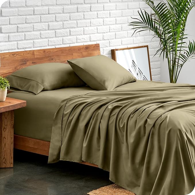 Bare Home Full XL Sheet Set - Luxury 1800 Ultra-Soft Microfiber Full Extra Long Bed Sheets - Double Brushed - Deep Pockets - Easy Fit - 4 Piece Set - Bedding Sheets & Pillowcases (Full XL, Olive)