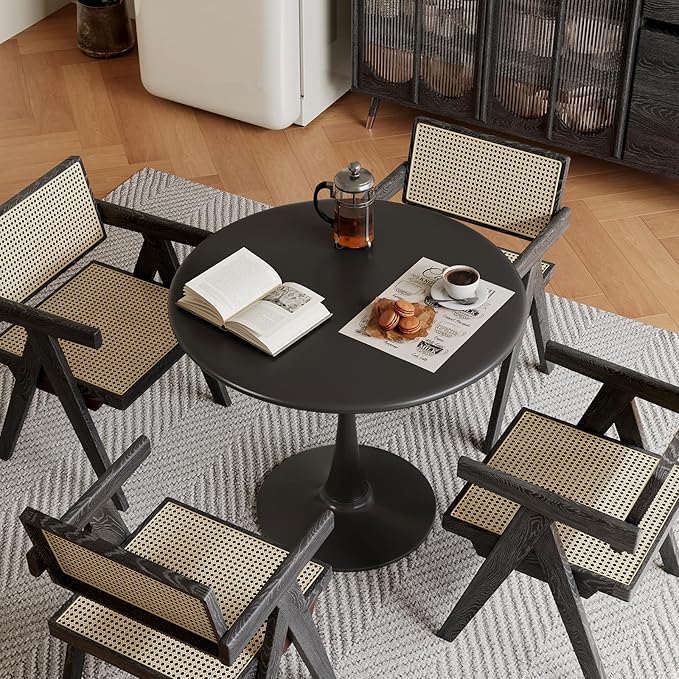 24 Inch Black Small Tulip Table, Round Dining Table for 2 Person with Pedestal for Kitchen, Circle Bistro Table, Mid Century Modern Cafe Tables for Small Spaces in Living Room, Office, Coffee,Pub, Bar