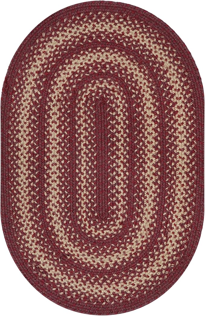 Autumn Maple Burgundy and Tan Oval Braided Rug, Jute, 2x3' - Rustic Primitive Decor for Entryway, Kitchen, Everywhere