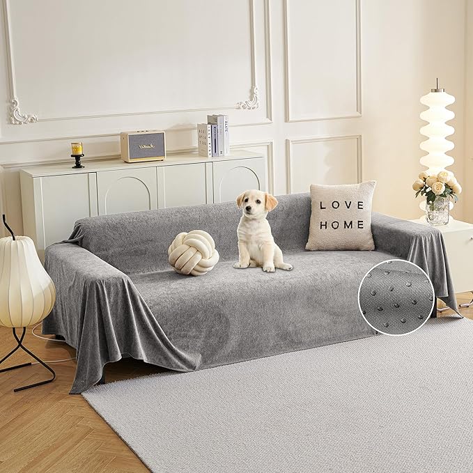 MYSKY HOME Couch Cover Sofa Covers for 3 Cushion Couch, Dog Couch Cover Protector for Sectional Sofa Covers Couch Protector, Non Slip Furniture Covers for Pet Cat, 91" x 118", Grey