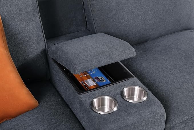 127" Modular Sectional Sofa with Movable Ottoman&Nailhead Trim Armrest,L-Shape Convertible Couch W/Cup Holder,USB Port&Hidden Storage Box,7 Seat Chenille Sectionals,6 Pillow,for Living Room,Gray