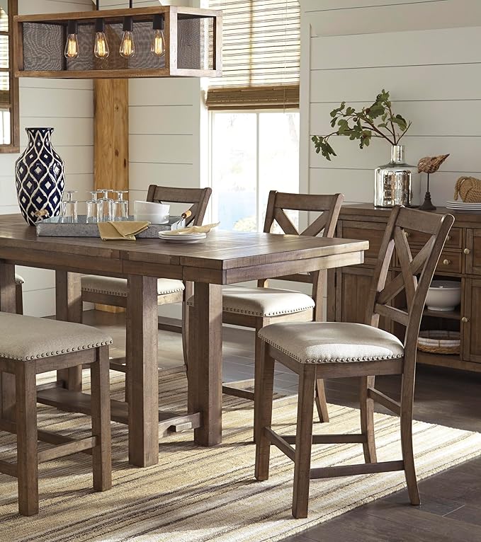 Signature Design by Ashley Morriville Counter Height Upholstered Dining Room Bench, Brown