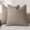 Foindtower Set of 2 Decorative Linen Check Throw Pillow Covers Neutral Farmhouse Vintage Cushion Covers Modern Boho Home Decor for Sofa Chair Couch Bedroom Living Room Outdoor,26×26 Inch,Tan Taupe