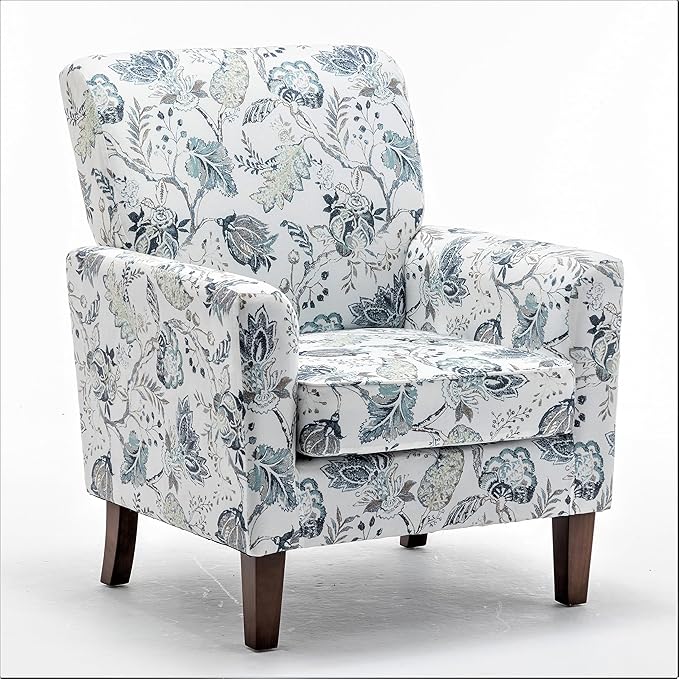 Container Furniture Direct Contemporary Accent Arm Chair with Birch Wood Frame and Velvet Upholstery, Armchair for Office and Living Room Decor, Removable Cushions, 07 Printed Fabric