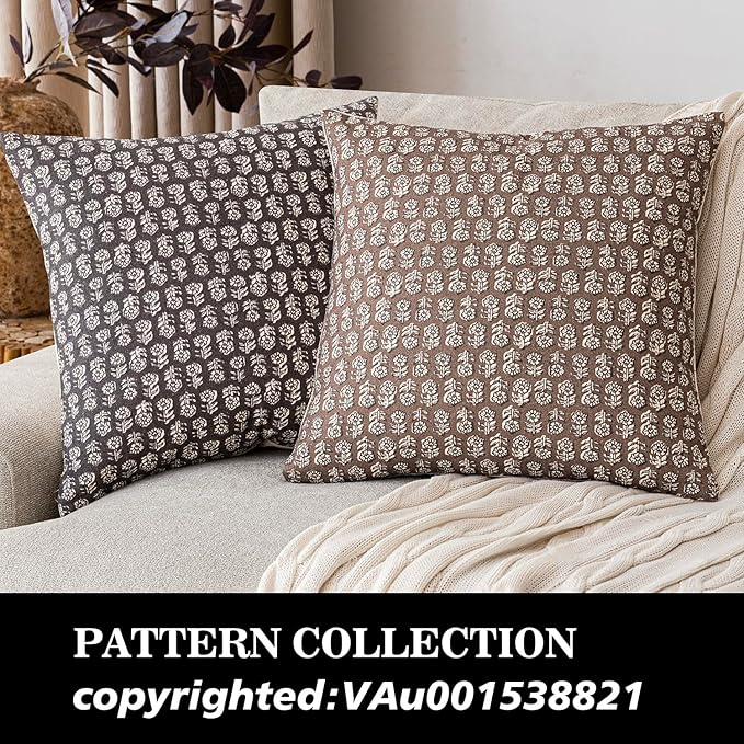 Foindtower Set of 2 Decorative Neutral Floral Print Throw Pillow Covers Vintage Accent Farmhouse Cushion Covers Boho Home Decor for Sofa Chair Couch Bedroom Living Room Outdoor,18×18 Inch,Brown