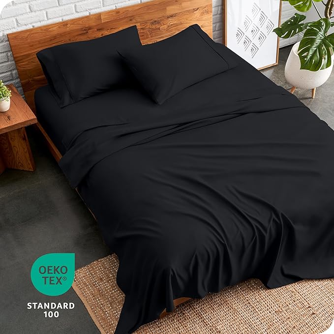 Bare Home Queen Sheet Set - Luxury 1800 Ultra-Soft Microfiber Queen Bed Sheets - Double Brushed - Deep Pockets - Easy Fit - 4 Piece Set - Bedding Sheets & Pillowcases (Queen, Black)