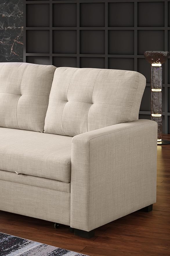 Ball & Cast Sleeper Sofa Couch with Pull Out Bed,L Shaped Sleeper Sofa with Storage,Sectional Sleeper Couch,Convertible Sleeper Sectional Sofa W/Reversible Chaise & Back Cushion,for Living Room,Office