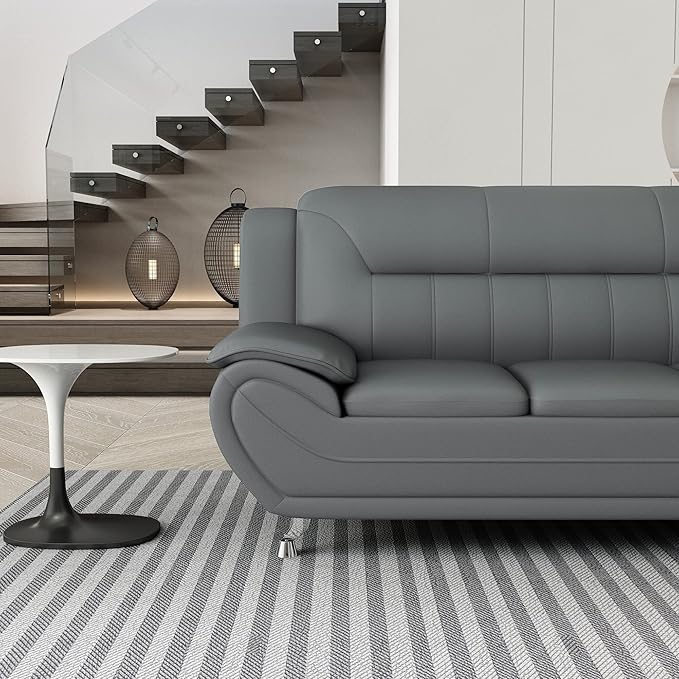 Container Furniture Direct Michael Modern Faux Leather Upholstered Stainless Steel Legs Living Room Sofa, Chair, Sleek Gray