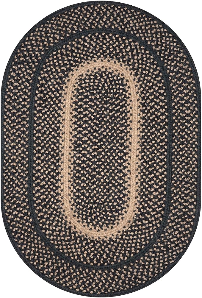 Manchester Black Oval Braided Rug, Jute, 27x45 - Perfect Country Primitive Decor for Entryway, Kitchen, Everywhere