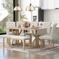 Ball & Cast 6-Piece Dining Table Set, 60" Rectangular Dining Table with 4 Upholstered Chairs & 1 Bench for Dining Room and Kitchen Natural Wood Wash