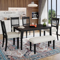 Merax 6-Piece Retro Dining Table Set, 6 Seats Wooden Rectangular Table, with 4 Chairs & 1 Bench for Kitchen Room, Classic Furniture, Dovetall Grey