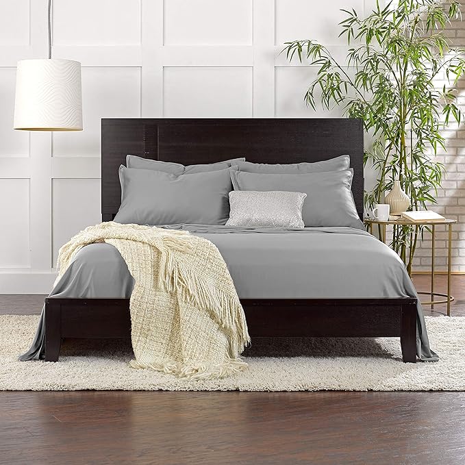 Full Sheets by Pure Bamboo, Genuine 100% Organic Viscose Derived from Bamboo Bed Sheet Set, Luxuriously Soft & Cooling, Double Stitching, Lifetime Quality Promise (Full, Stone Grey)